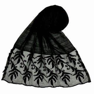 Premium Designer Leaf Cotton Stole- Black